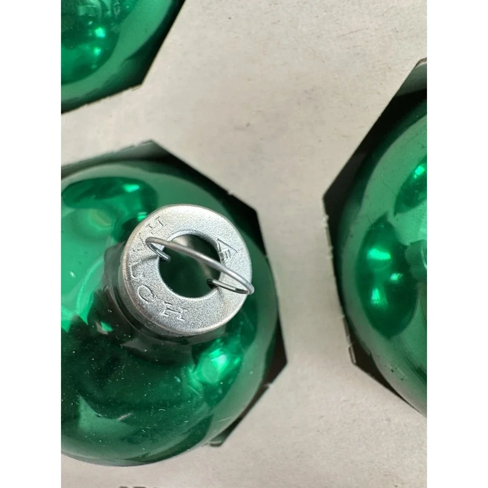 Vintage Pyramid Jumbo Green Glass Christmas Ornaments Set of 14 Made in USA